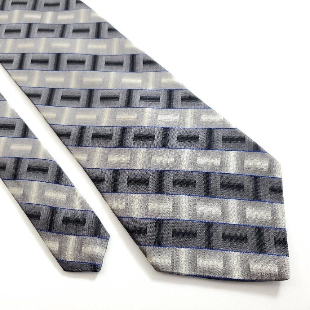 Joseph & Feiss International Gray Beige Blue Abstract Wide Silk Tie